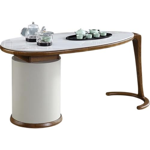 实木阳台茶桌椅组合家用新中式茶具智能圆茶台烧水壶一体1.2m茶台
