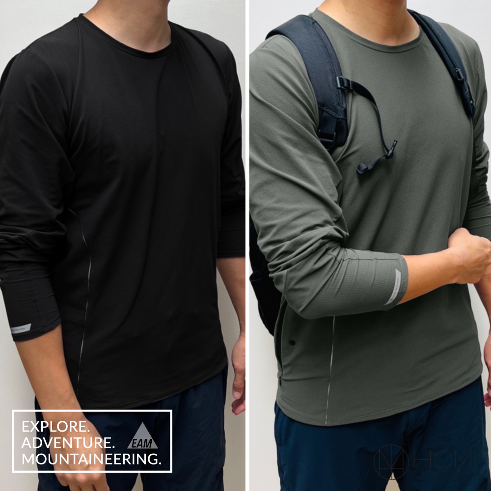 HOMI科技面料Cordura抗UV50+超透气耐磨圆领纯色防晒长袖休闲T恤