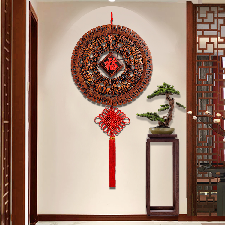 新中式玄关挂饰桃木木雕客厅背景墙墙饰墙面装饰中国结福字挂件