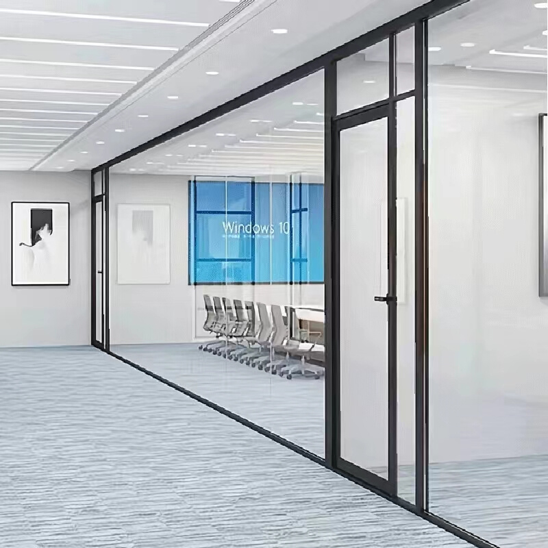 广东办公室玻璃隔断墙双层磨砂钢化玻璃内置百叶铝合金高隔断定制