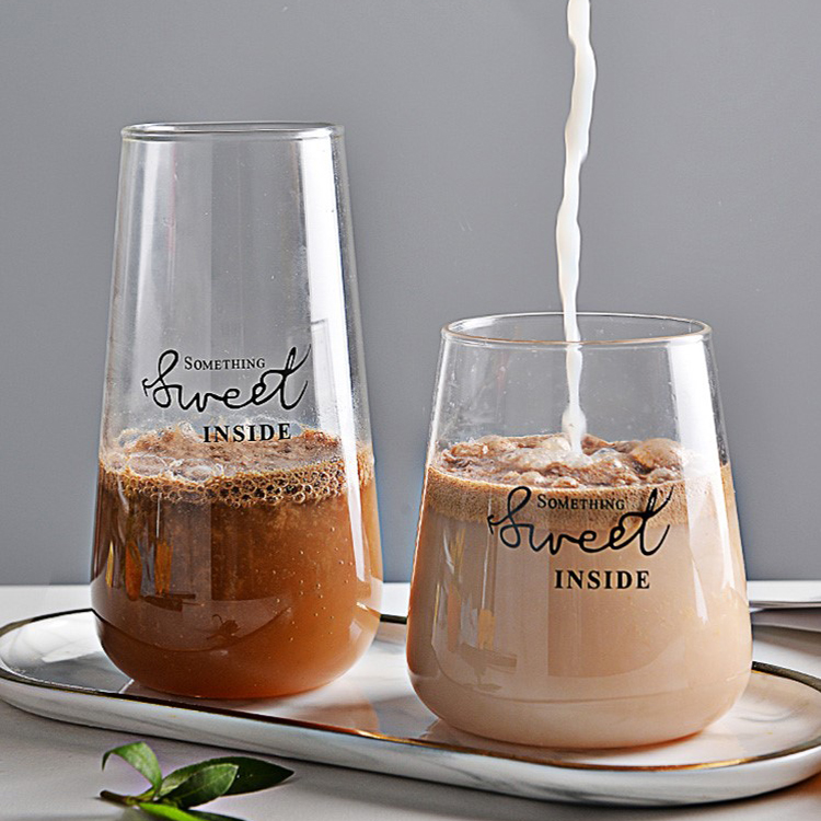 ins风简易透明玻璃水杯早餐牛奶果汁咖啡杯透明sweet甜品杯冰激凌