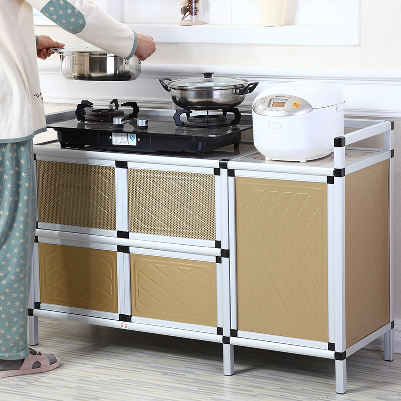 灶台柜碗柜煤气灶柜组装组合租房用橱柜一体简易铝合金不锈钢储物