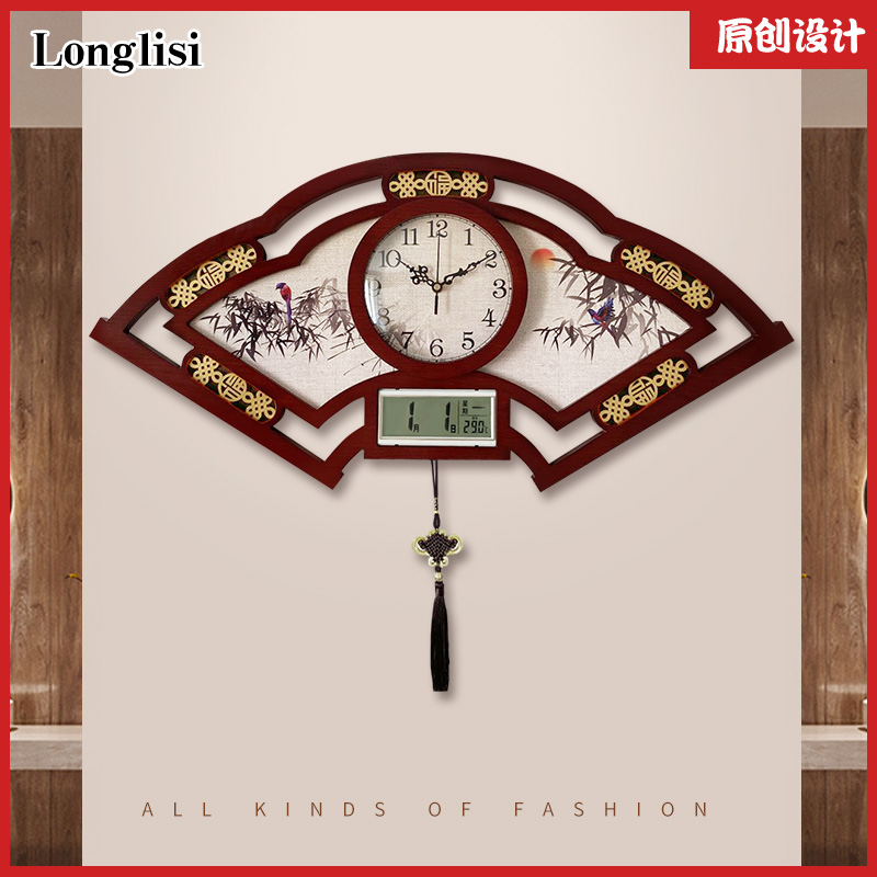 新中式静音挂钟客厅中国风挂表仿古创意大气日历时钟家用时尚钟表