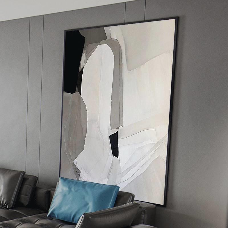 黑白抽象手绘风油画大幅走廊玄关装饰画客厅沙发背景墙落地挂画