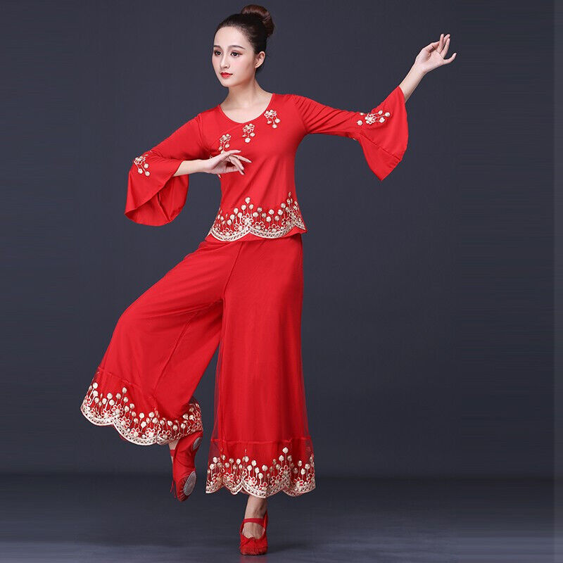 跳广场舞服装女新款2022中老年中国风秧歌舞蹈服扇子舞演出服红色