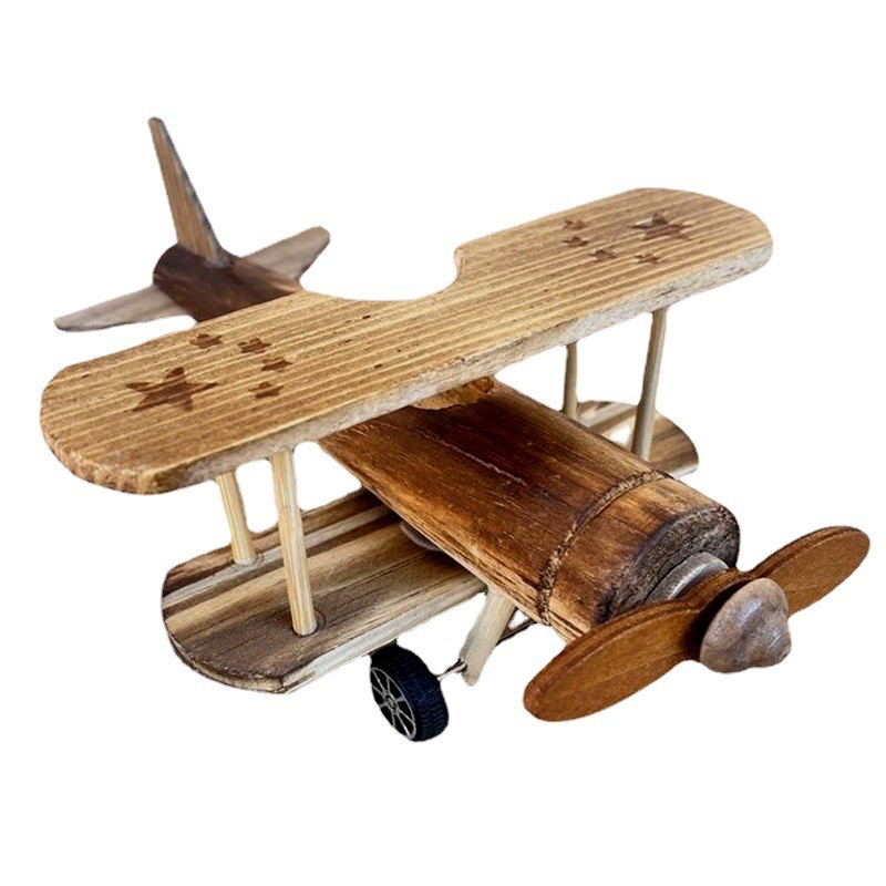 中国空军战斗机模型木制双翼战机儿童军事玩具老式螺旋桨飞机模型