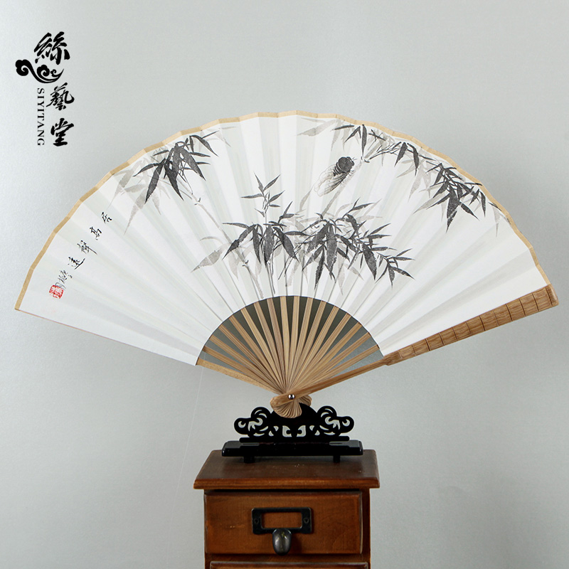 丝艺堂8寸竹子手绘宣纸扇男士折扇书法印刷中国风扇子礼品折扇