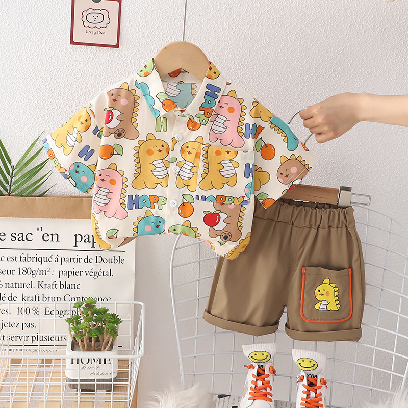 婴儿衣服夏季小童超洋气韩版帅气薄款衬衫套装一岁男宝宝夏装外穿