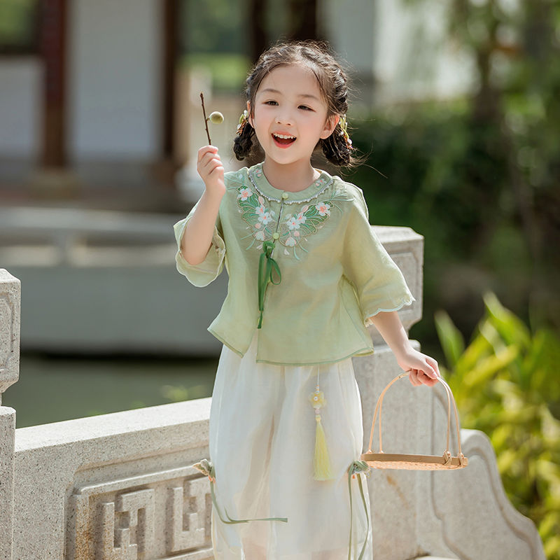汉服女童夏季薄款宝宝中国风古装套装小女孩中式童装改良唐装儿童