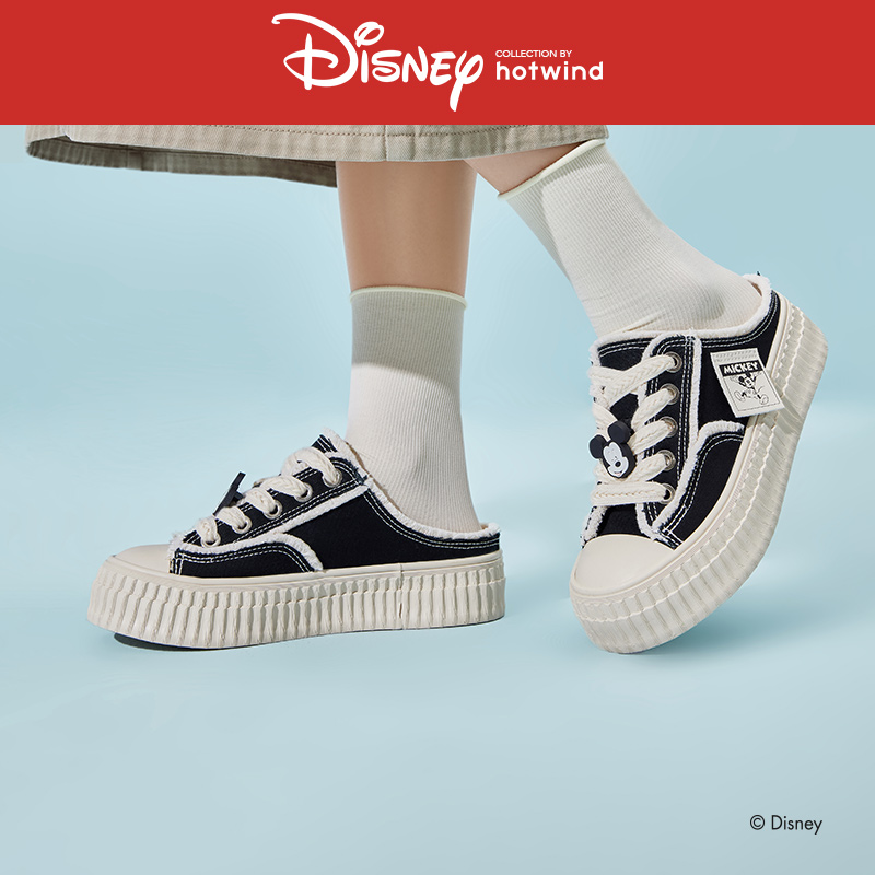 热风女鞋24春新款女士迪士尼玩具总动员联名休闲板鞋低帮帆布鞋