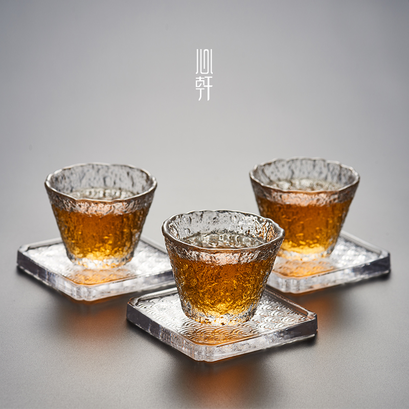 心轩方形玻璃茶杯垫透明茶杯托波浪日式隔热垫功夫茶具小茶碟家用