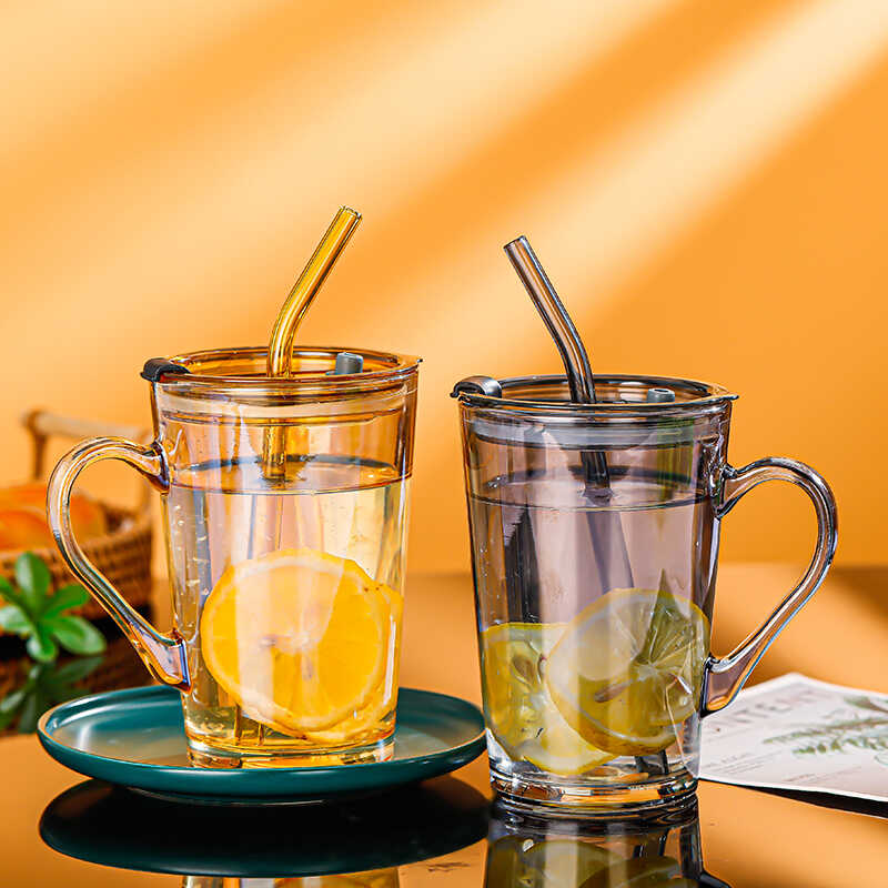 吸管玻璃杯水杯女新款夏季家用颜值便携式喝冷饮果汁奶茶咖啡杯子