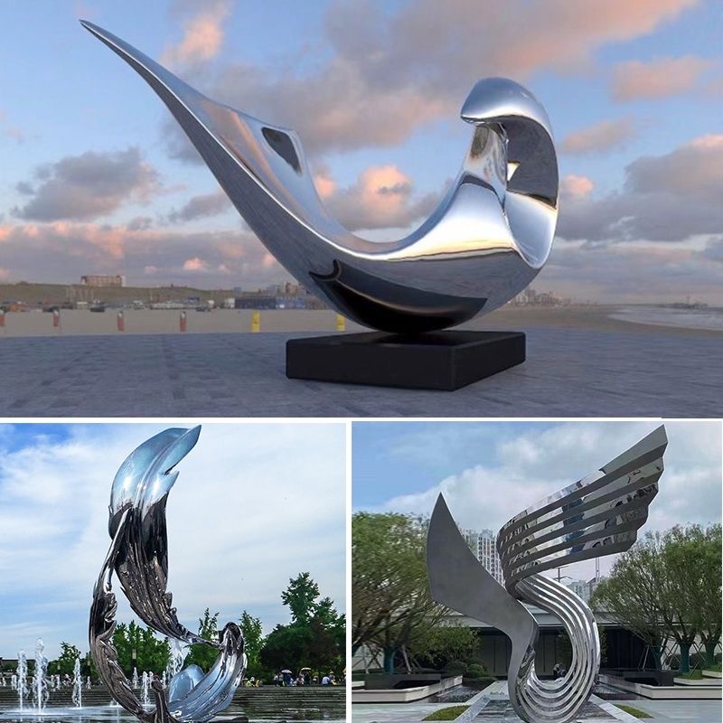 不锈钢雕塑定制景观海豚城市发光园林异形龙落地广场金属公园假山