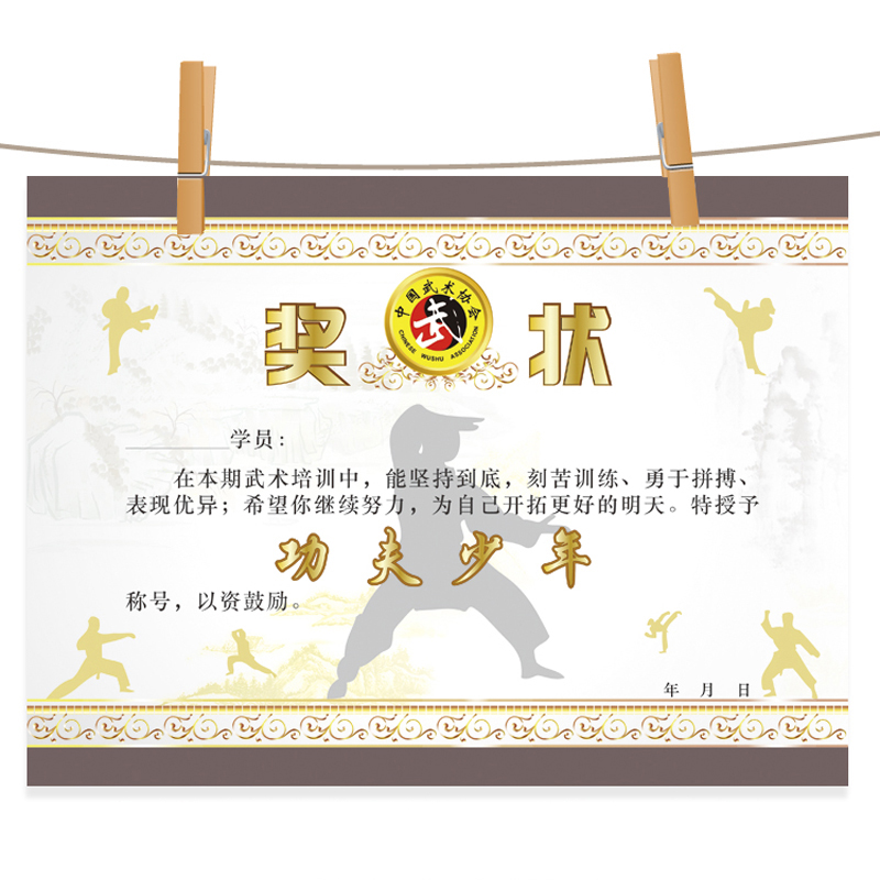 武术奖状学员进步之星功夫少年比赛跆拳道证书定做搏击散打印