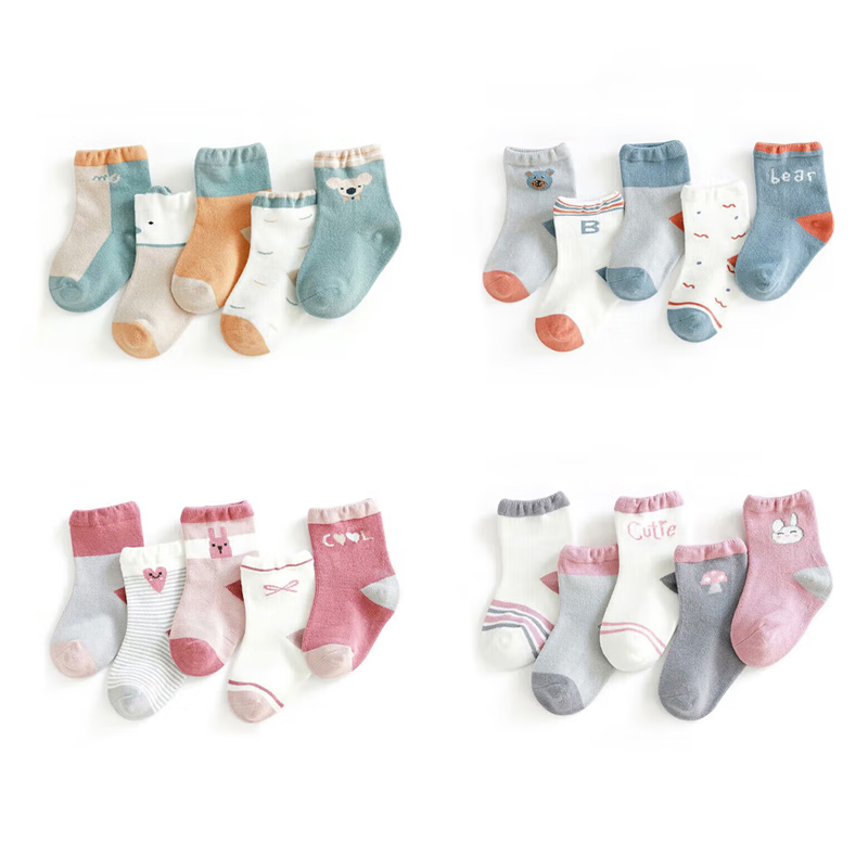馨颂儿童袜子五双装宝宝袜子中筒袜婴儿袜子