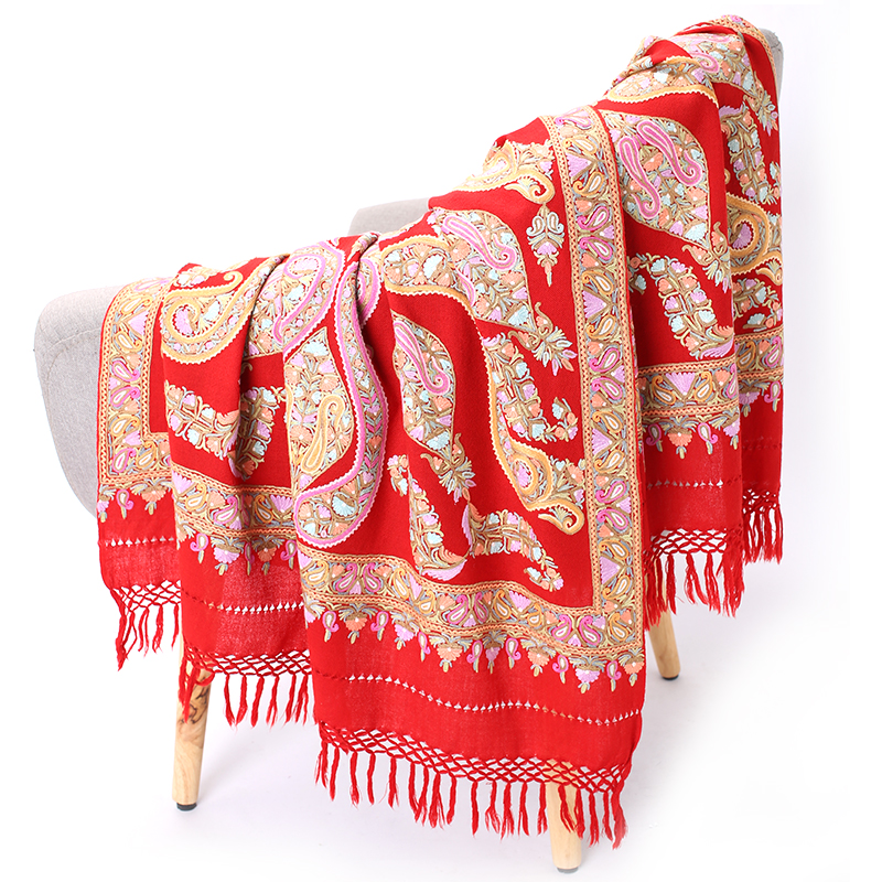 印度秋冬新品民族风手工刺绣高档礼物羊毛围巾披肩旅行保暖长披肩