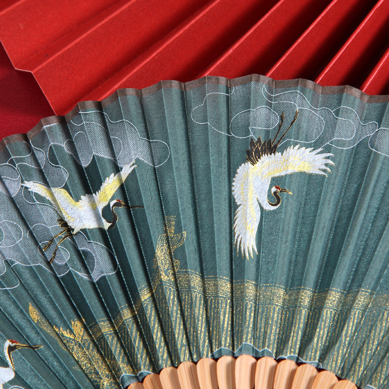 仙气鹤折叠扇子女式夏天随身便携中国古风汉服旗袍舞蹈扇相声表演