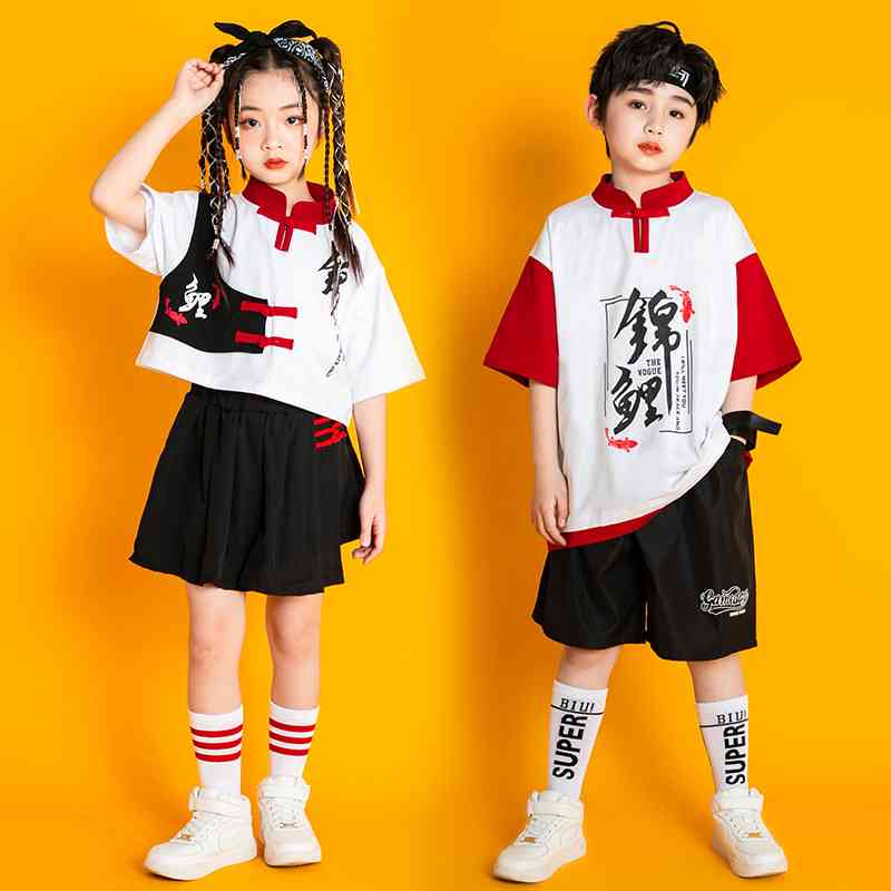 六一儿童演出服元旦男童中国风宽松表演服女童啦啦队服装幼儿园夏