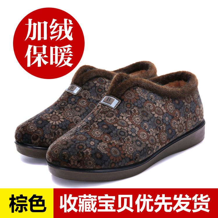 新品冬季老北京棉鞋女妈妈棉鞋加绒加厚老人保暖鞋软底防滑平底奶