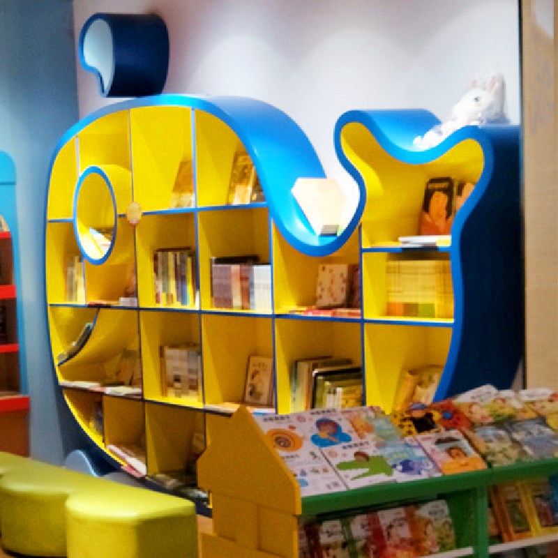 鲸鱼墙壁书架幼儿园早教墙上格子书柜绘本馆书店绘本架图书室展架
