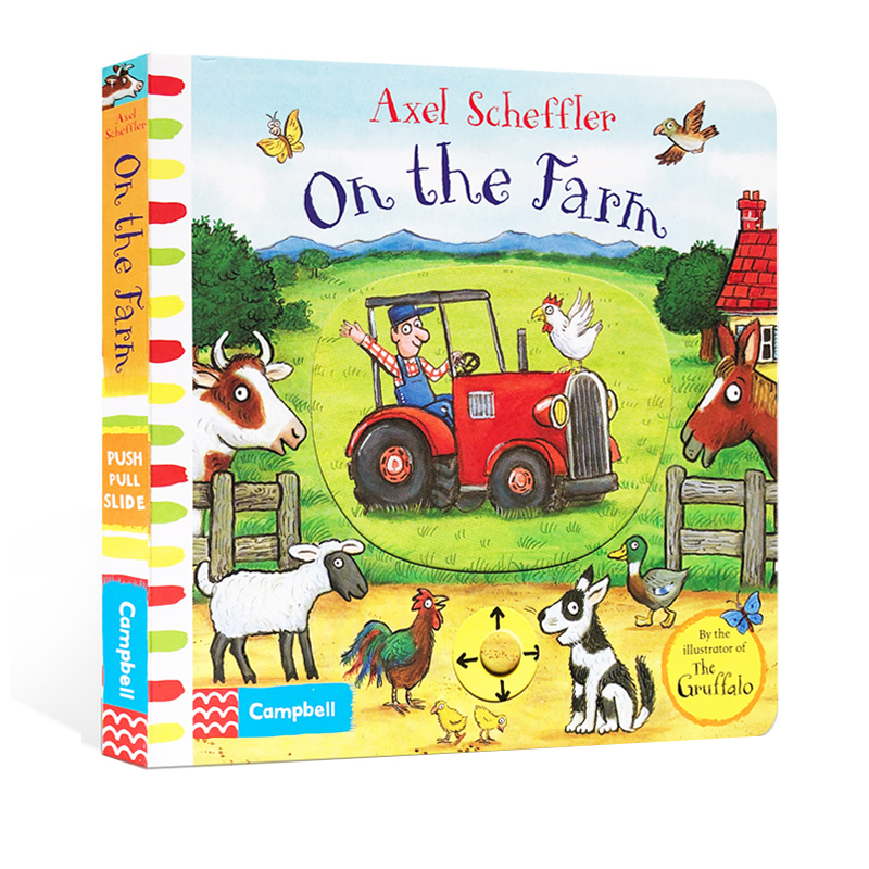 英文原版 On the Farm 在农场 纸板书 儿童互动推拉操作活动机关书 学龄前早教英语启蒙读物 Axel Scheffler