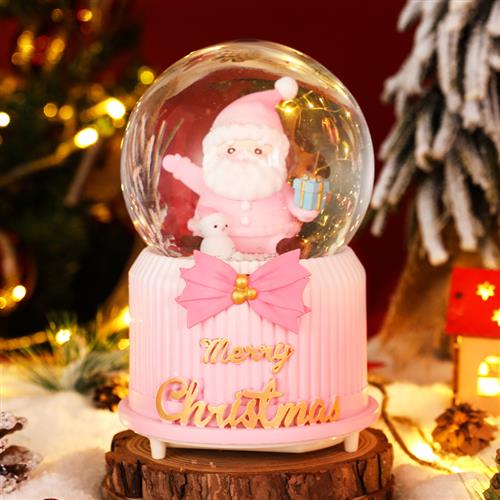 创意圣诞老人礼物水晶球音乐旋转飘雪摆件圣诞节装饰发光玻璃球
