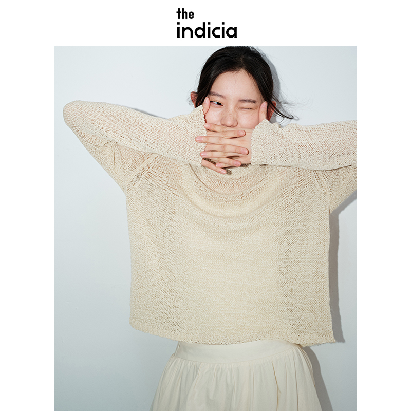 indicia标记春季新款品质女装镂空针织衫网孔洋气上衣女