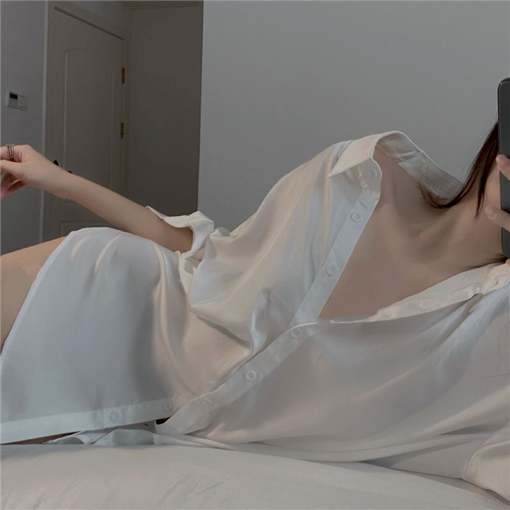 璐璐的秘密BF睡衣2023春季高定轻奢睡裙新款衬衫型家居服白色宽松