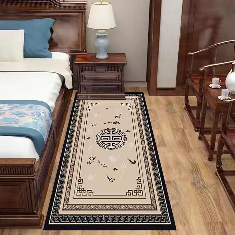 新中式卧室地毯床边毯秋季可睡可坐卧室房间整铺机洗阳台飘窗地垫
