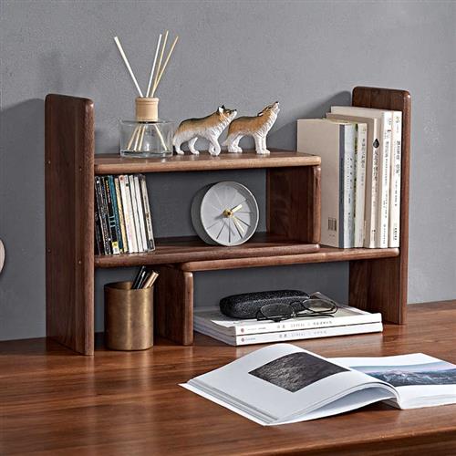 实木书架桌面小型办公桌置物架黑胡桃木桌上收纳多层办公室收纳架