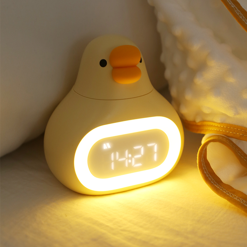 小鸭子卧室床头小夜灯婴儿喂奶护眼睡眠灯儿童台灯带时间闹钟一体