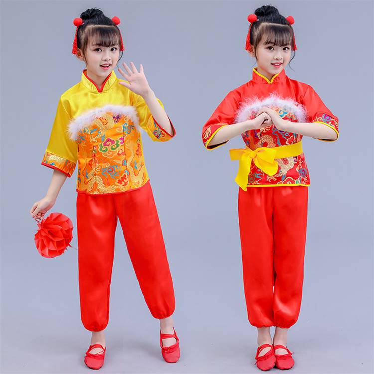 中国红庆秧红儿童开门演出服新款演表歌幼儿园元旦长袖喜服装