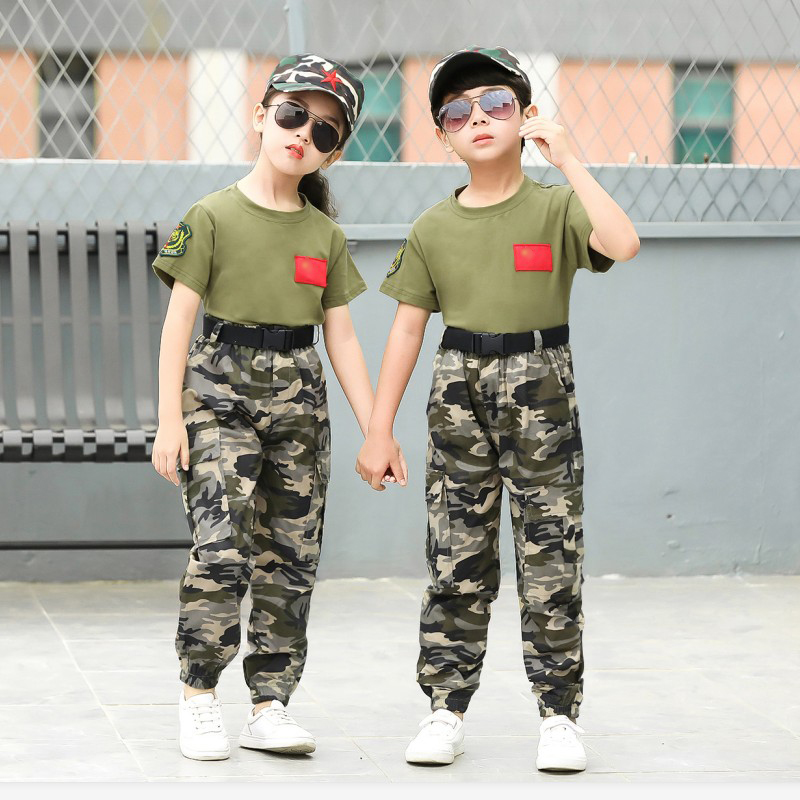 儿童军训迷彩服套装特种兵短袖夏令营女童表演服男童军装演出服装