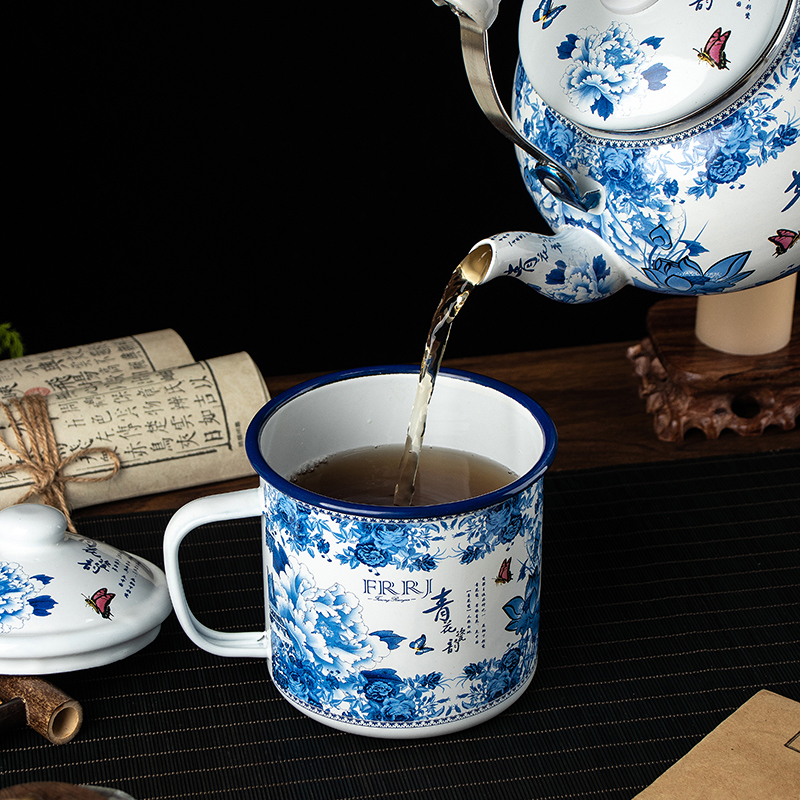 大容量搪瓷杯茶具茶杯带盖办公杯老式铁瓷杯子茶缸水杯马克杯口杯