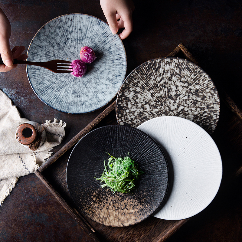 创意日式复古陶瓷大小圆盘特色餐厅西餐牛排盘意面盘家用平盘菜盘