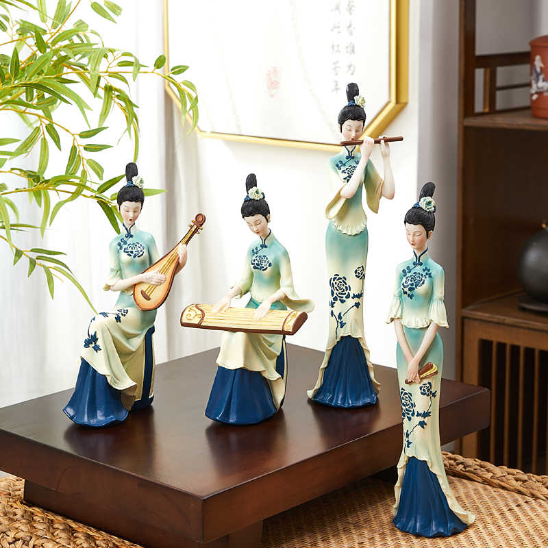中国风只此青绿摆件中式国潮古典仕女高档客厅玄关酒柜轻奢装饰品