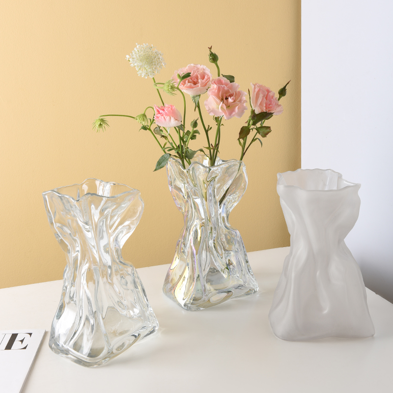 创意水培玻璃鲜花花瓶艺术感插花透明简约客厅餐桌家居装饰折纸花
