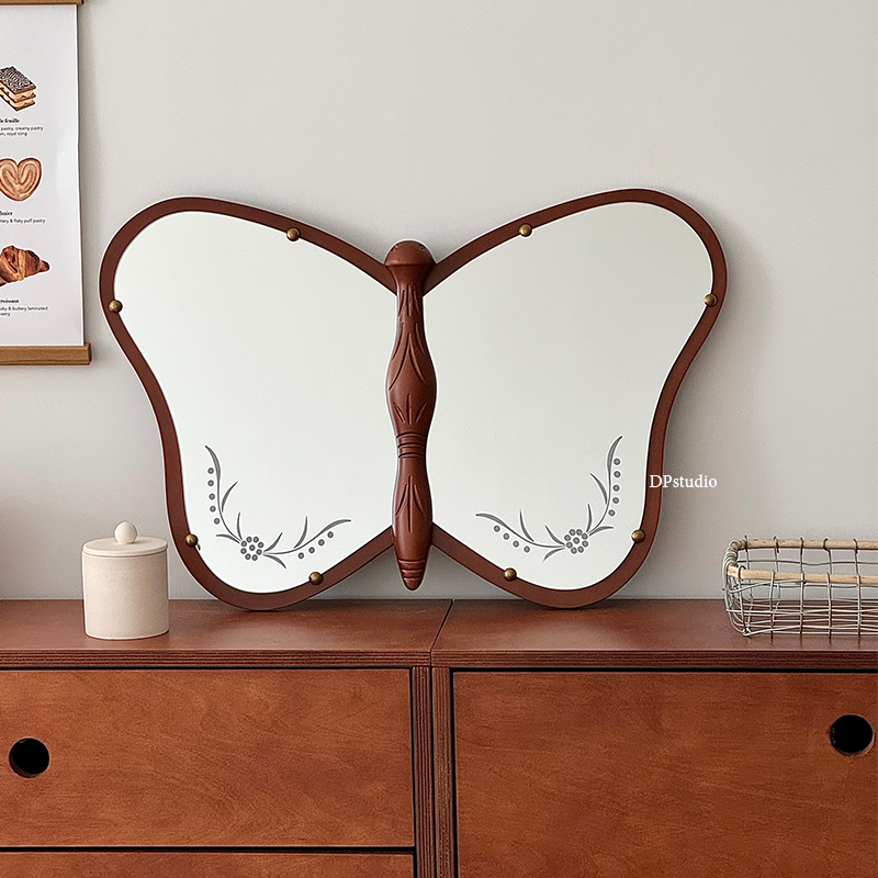 中古风立体蝴蝶镜法式客厅玄关壁挂装饰镜卧室艺术感新中式梳妆镜