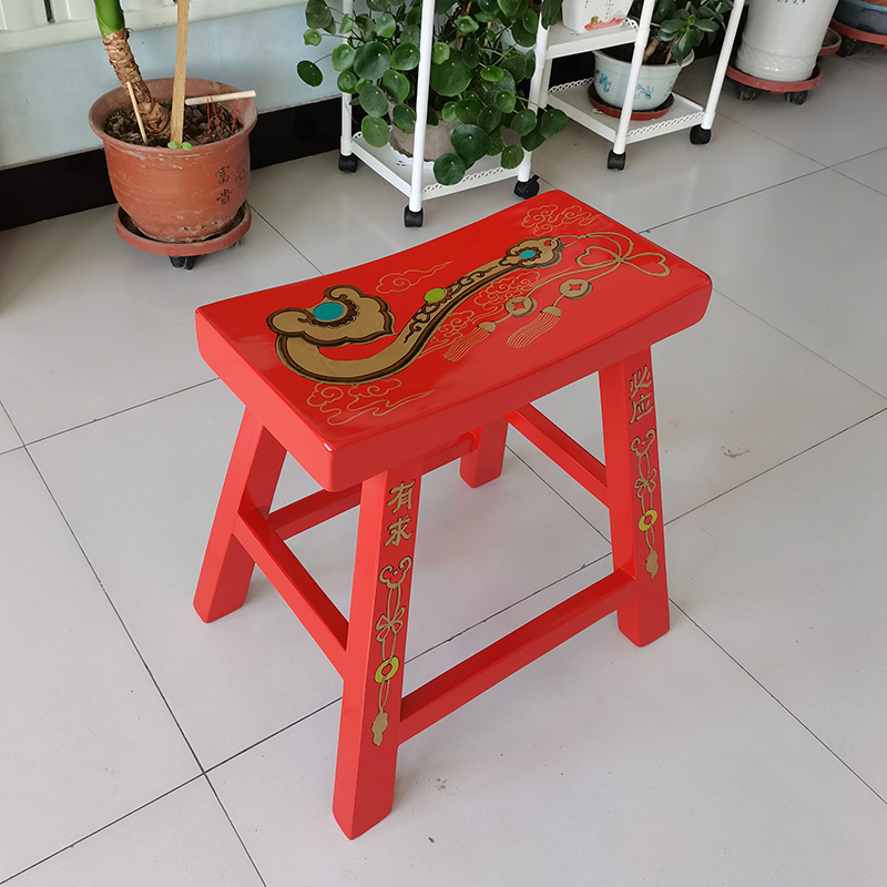 老榆木成人板凳中式红色彩绘家用餐桌茶几凳艺术风格型换鞋凹面凳