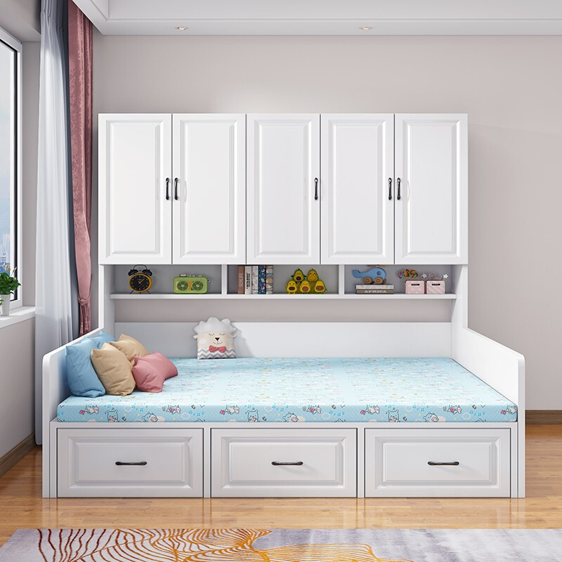 儿童床衣柜一体多功能榻榻米实木侧柜床小户型床柜一体组合衣柜床