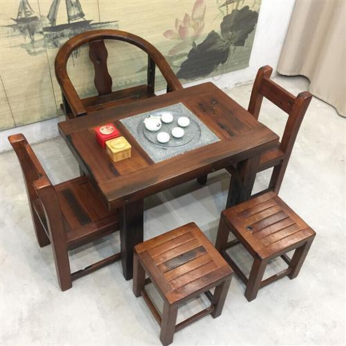 厂家匠韵老船木茶台茶桌椅组合客厅小型茶几方形实木泡茶桌阳台中