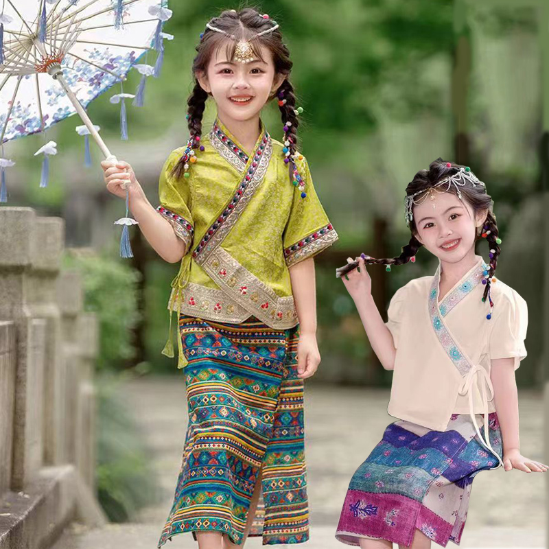 新款女童少数民族风服装儿童傣族舞蹈服饰演出服云南旅游民族舞服
