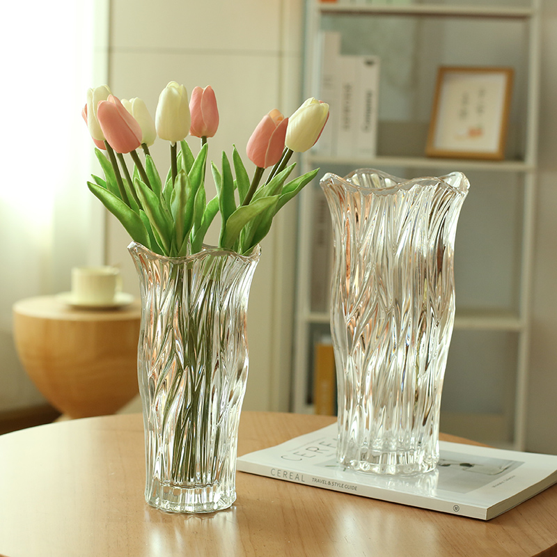 花瓶玻璃摆件客厅插花轻奢高级感餐桌玄关水养鲜花玫瑰装饰水晶大