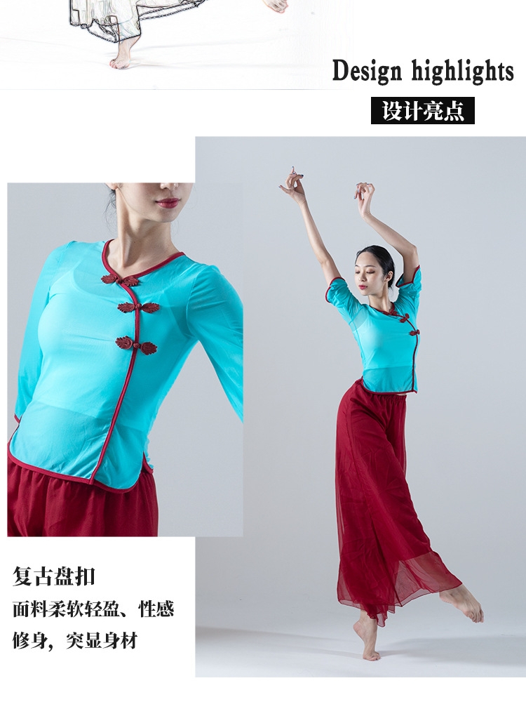 中国舞舞蹈服古典舞身韵服纱衣新款练功服网纱跳舞上衣表演服套装