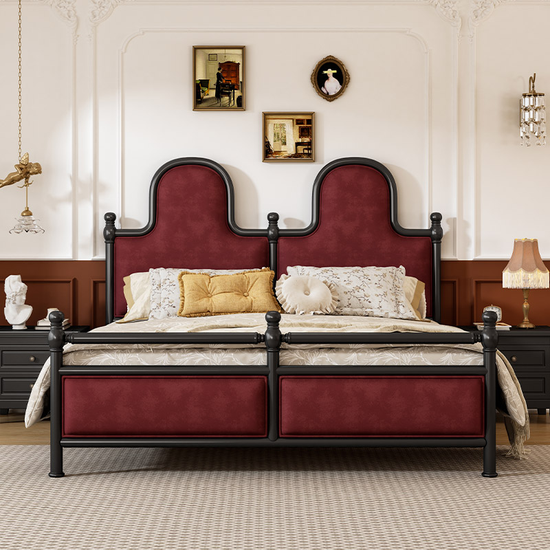 美式实木床软包1.5M1.8M双人床现代简约轻奢复古法式黑色巴黎床