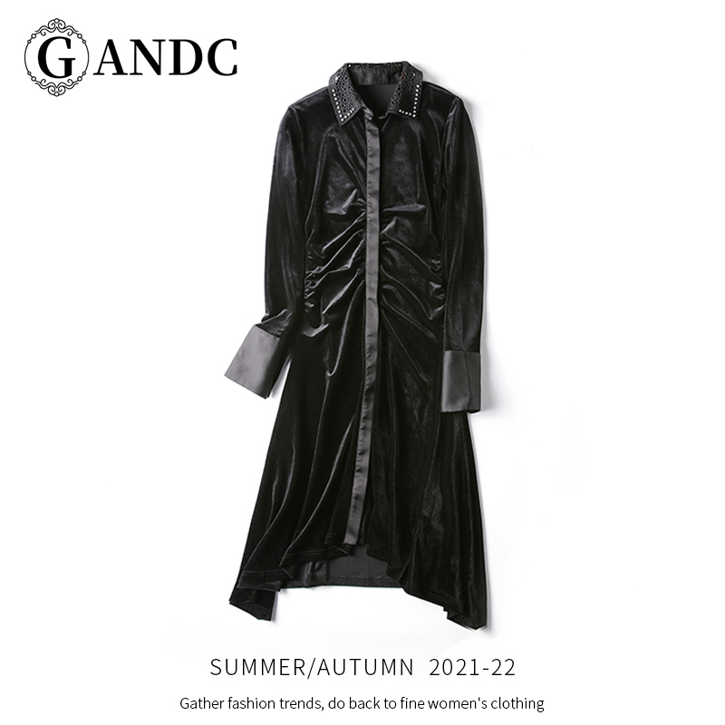 GANDC -轻奢设计师款重工丝绒连衣裙GC2021853