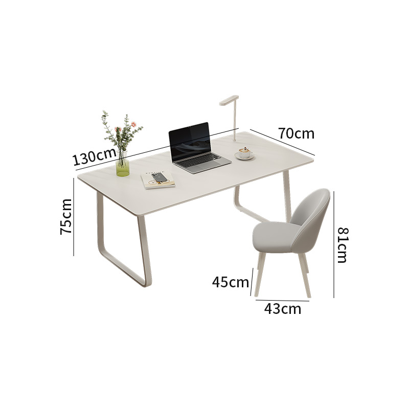 高档奶油风书桌小型台式电脑桌学生家用纯白岩板办公桌现代简约长