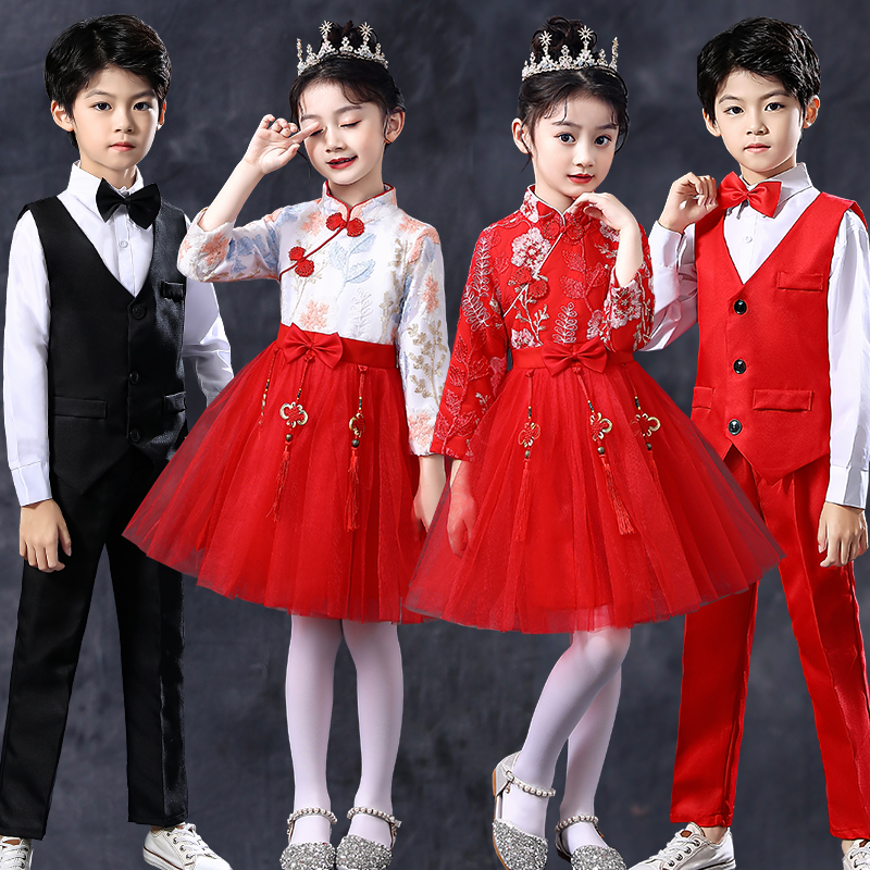 小学生中国风公主裙幼儿园合唱团朗诵表演服儿童大合唱演出服
