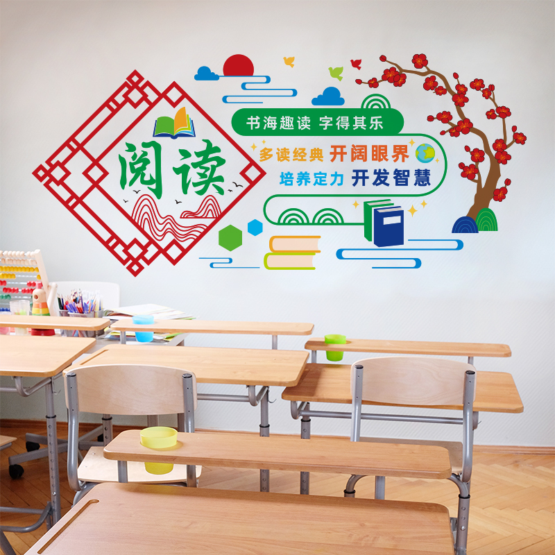 图书角布置贴纸墙面装饰教室读书标语励志小学阅读区班级文化墙贴