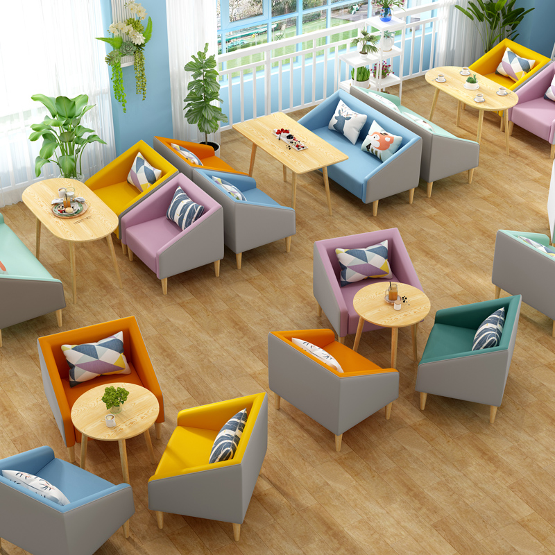 新款休息区接待图书馆书店阅读室休闲桌椅组合创意奶茶咖啡厅沙发